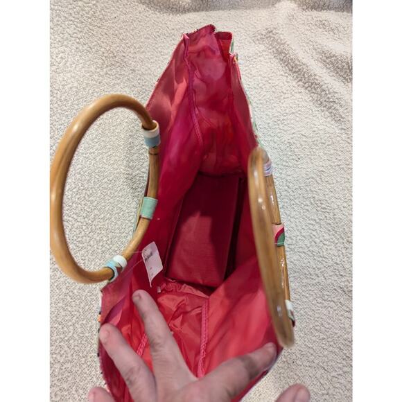 Cute Neiman Marcus bucket tote with bamboo style handle & retro pop shoppers - Picture 2 of 4